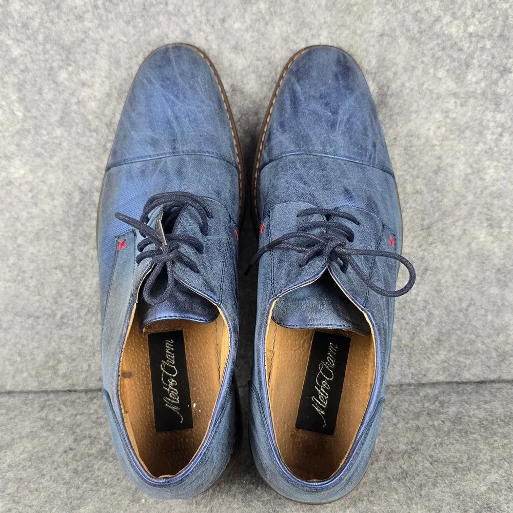 Metro Charm MC600 Mens Size 11 Blue Distressed Cap Toe Oxford Casual Dress Shoes